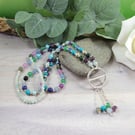 Long Mixed Gemstone Tassle Necklace with Sterling Silver Accents