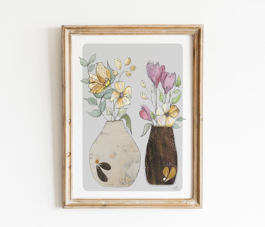 Botanical Floral Art Print, Cottage Core Art, Home Décor, Nature Illustration