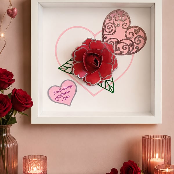 Love Hearts and Red Rose Wedding Anniversary Gift. 'I Will Always Choose You'