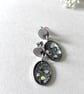 Oval Drop Grey Resin Glitter Earrings 