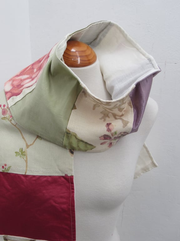 Satin Linen-look Purple Green Scrap Fabric Scarf