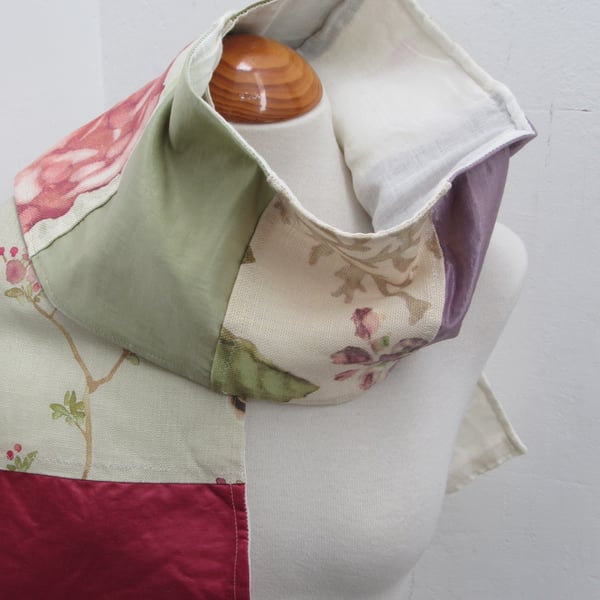 Satin Linen-look Purple Green Scrap Fabric Scarf