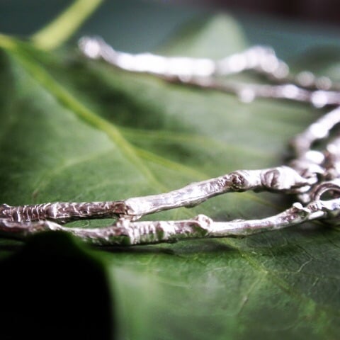 Sterling silver twig necklace, silver woodland tree branch necklace