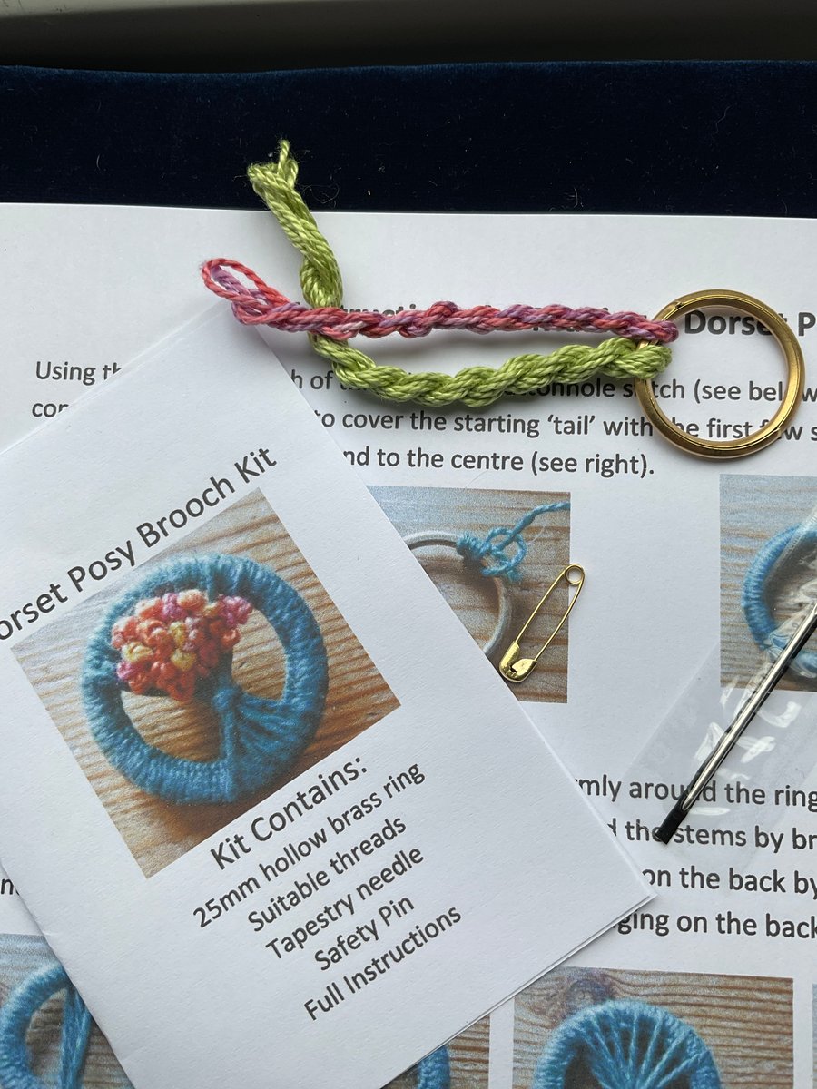 Dorset Posy Brooch Kit, Green Stems with Pink and Mauve Flowers, 27