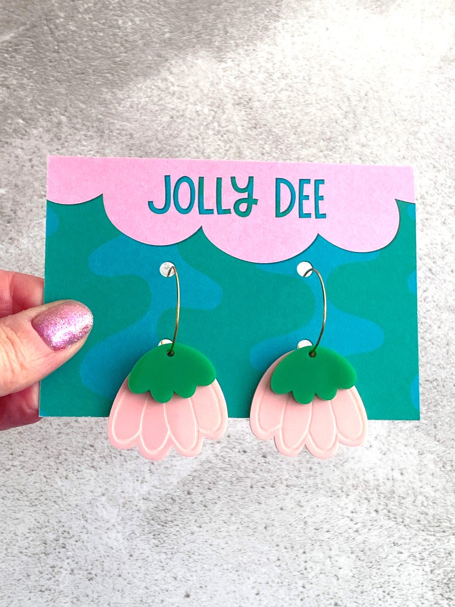 Pink and green festival jewellery gold hoop earrings for women, fun and floral