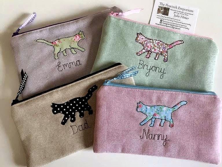 Personalised Cat Pencil Case in Choice of Fabric - Cat lover gift