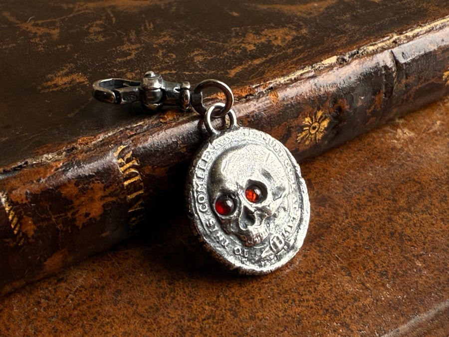 Double sided Memento Mori Wax Seal Clip On Skull and ship Pendant 