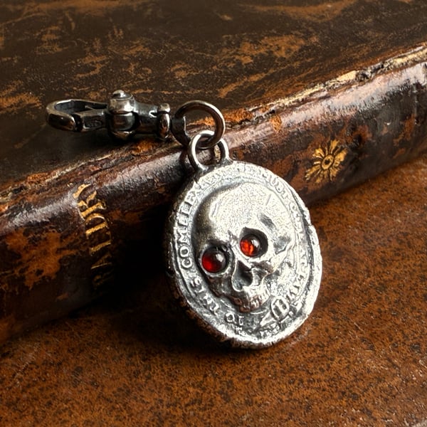 Double sided Memento Mori Wax Seal Clip On Skull and ship Pendant 