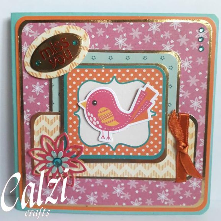 "Miss You"  Little Birdie Greeting Card