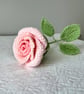 Crochet Pink Rose with 3 Leaves Pink Flower Bouquet Summer Seconds - Image 3