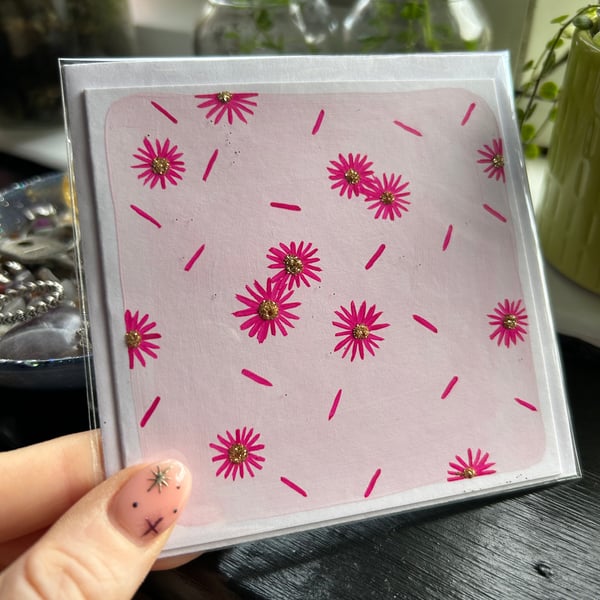 Pink Daisy Hand Painted Blank Greetings Cards 4X4