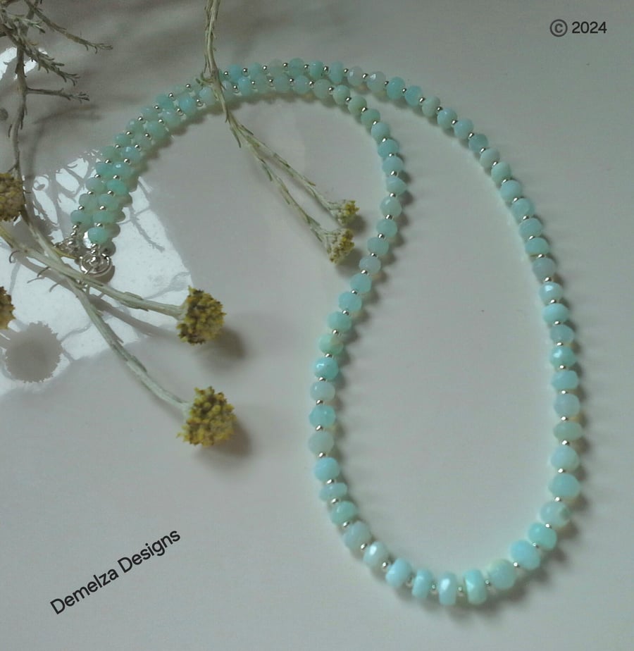 Designer Rare Blue Opal Sterling Silver Necklace