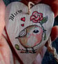 Robin and Rose Wooden Heart Hanging Decoration - Image 2