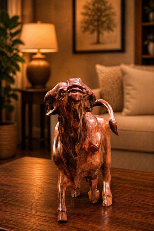Handcrafted Wooden Bull Sculpture Rustic Unique Farmhouse Animal Decor 