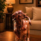 Handcrafted Wooden Bull Sculpture Rustic Unique Farmhouse Animal Decor 