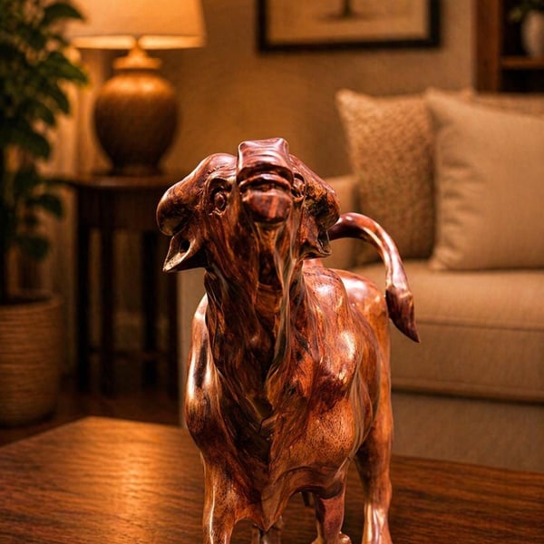 Handcrafted Wooden Bull Sculpture Rustic Unique Farmhouse Animal Decor 