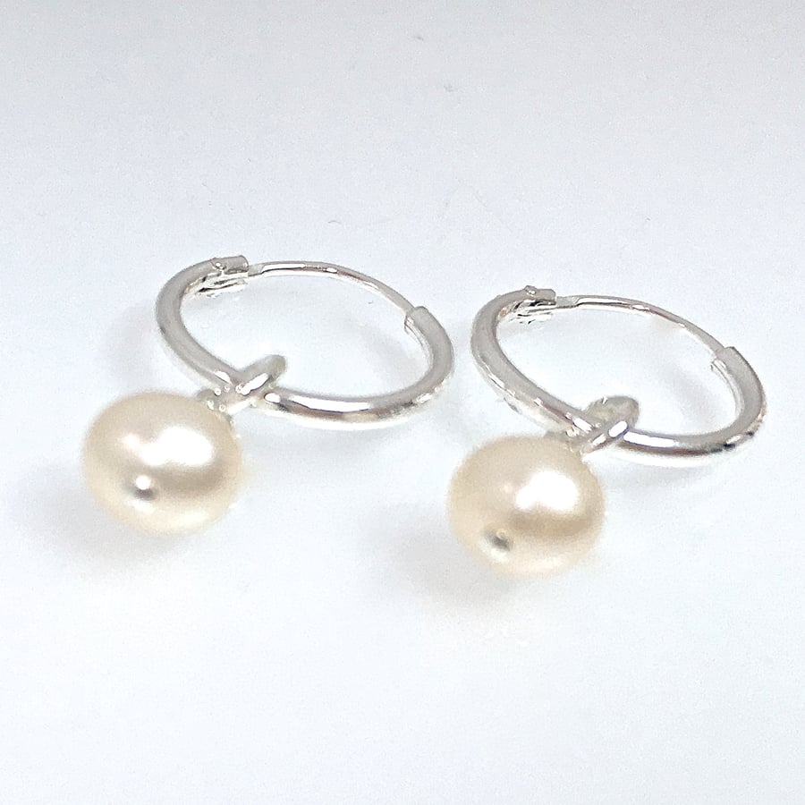 Tiny hoop and water pearl earrings