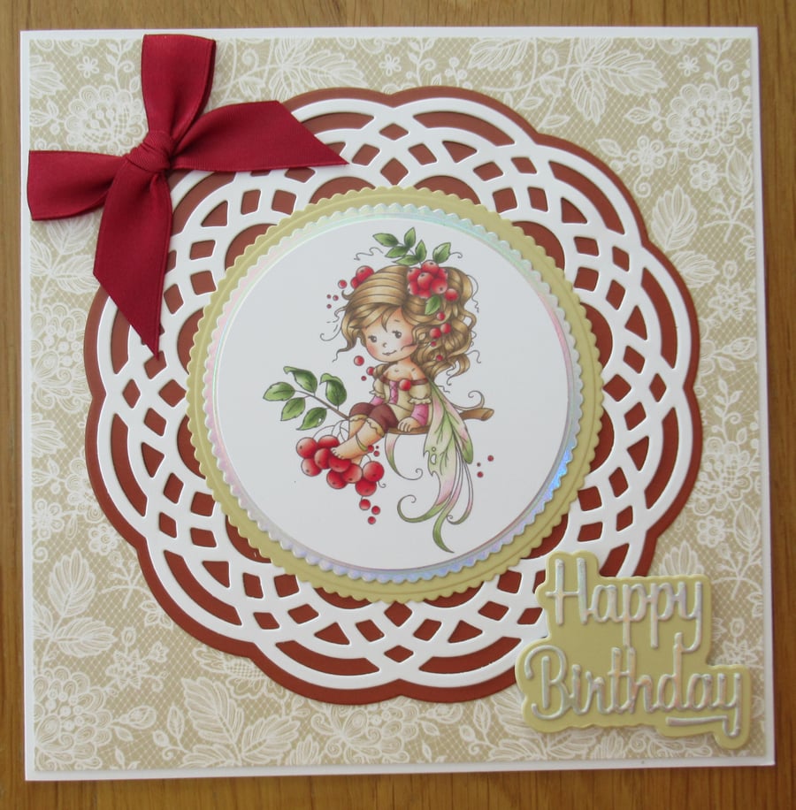 Fairy With Berries in her Hair - 7x7" Birthday Card