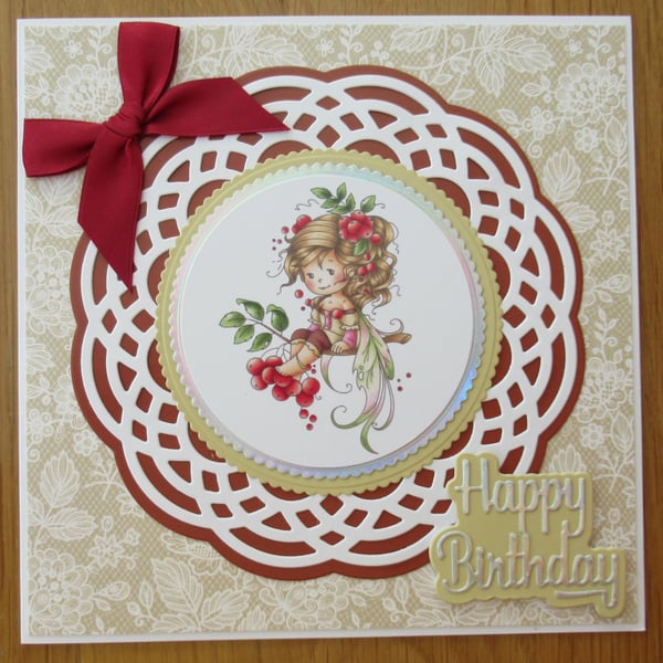 Fairy With Berries in her Hair - 7x7" Birthday Card