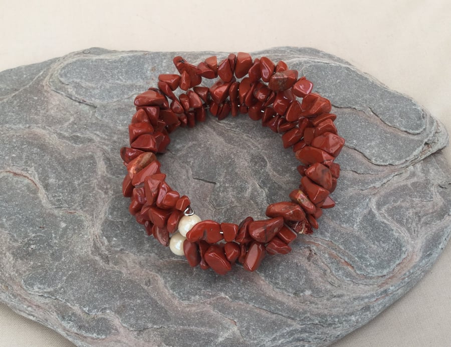 Red Jasper Memory Wire Bracelet