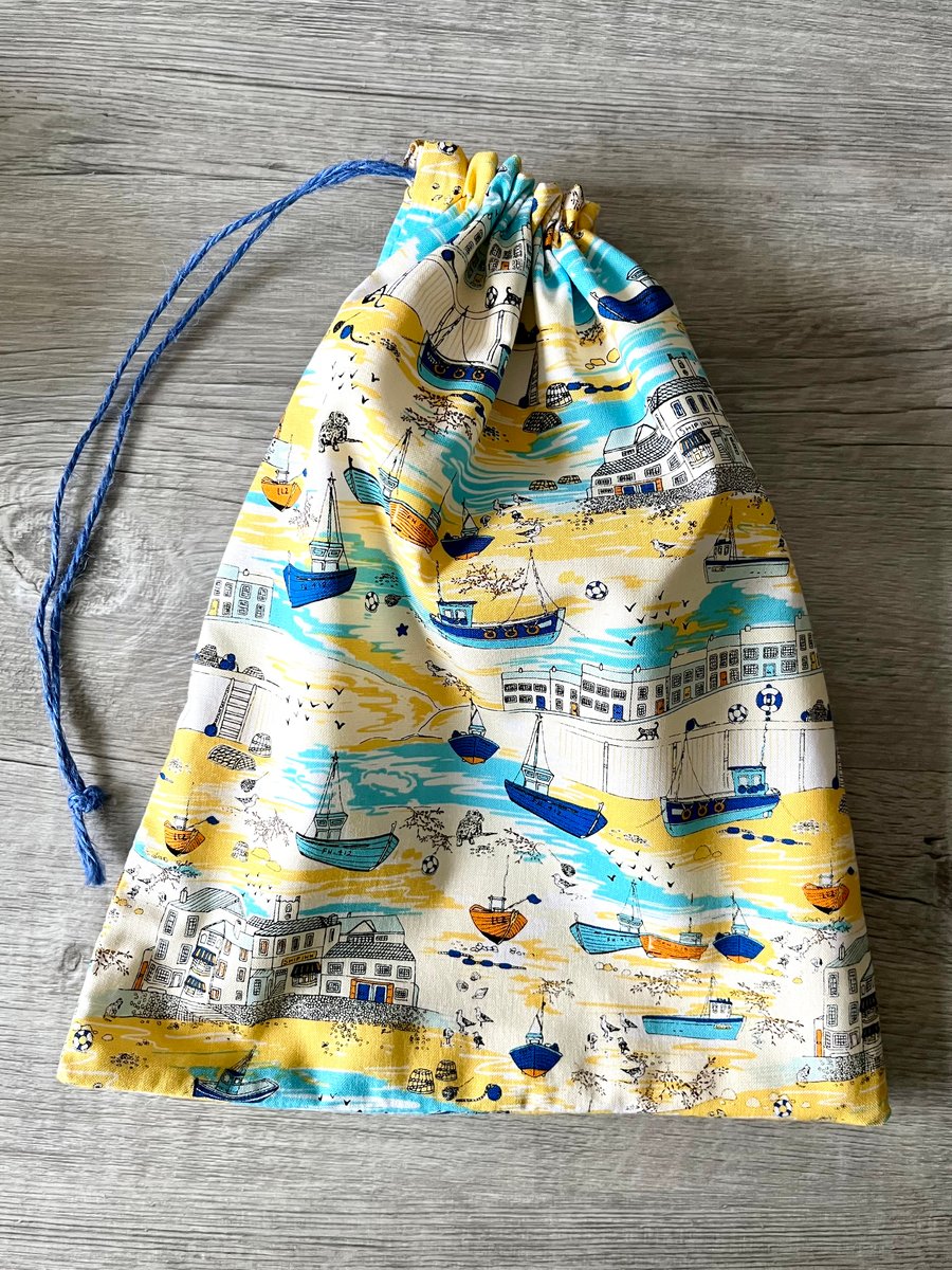 Fully Lined Coastal Seaside Drawstring Gift or Storage Bag