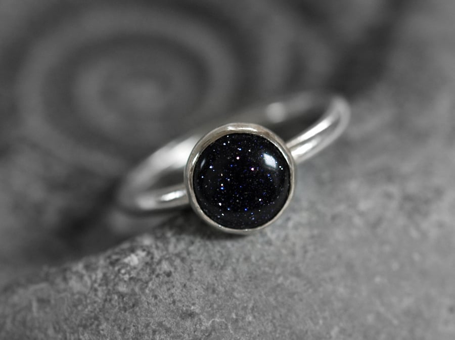 Starry Starry Night - Sterling Silver Ring with Blue Goldstone, Hallmarked, R64A