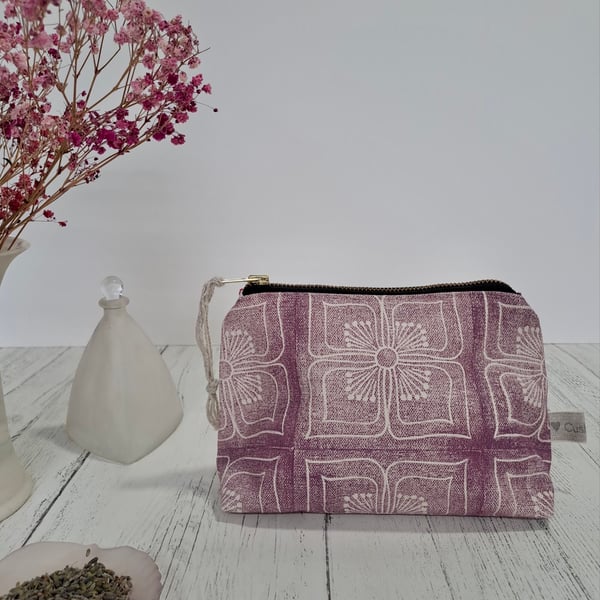 Hand Printed Linen Zipped Cosmetic Bag