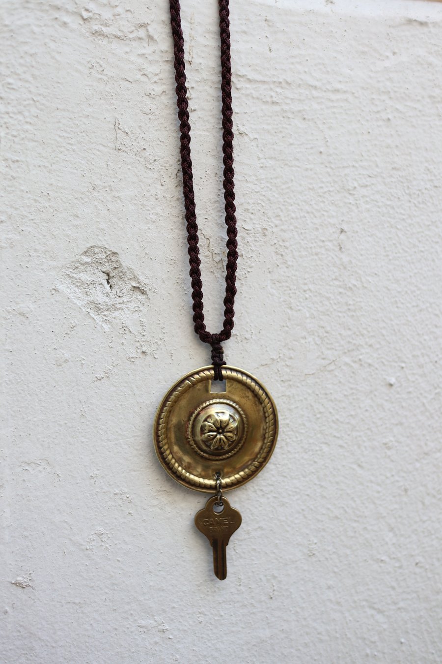 Antique brass pendant with engraved pattern and... - Folksy