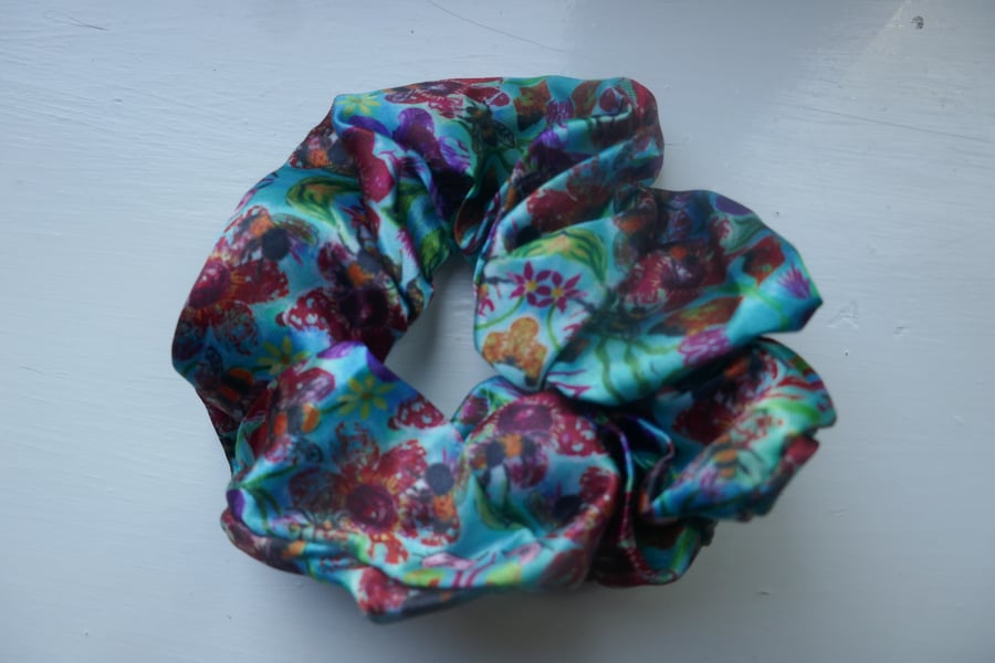 Colourful Floral with Bees   Scrunchy from my artwork design
