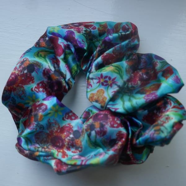 Colourful Floral with Bees   Scrunchy from my artwork design