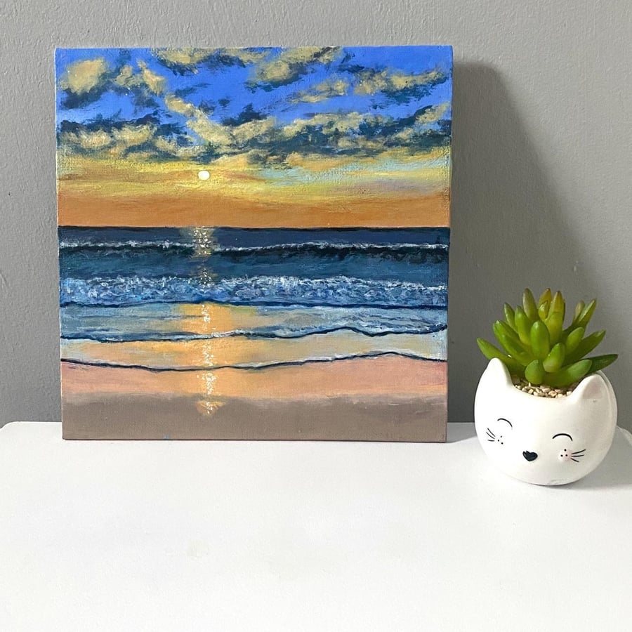 Acrylic canvas painting seascape sunset