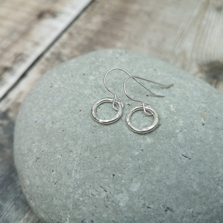 Sterling Silver Small Hammered Circle Earrings - JBJ1046