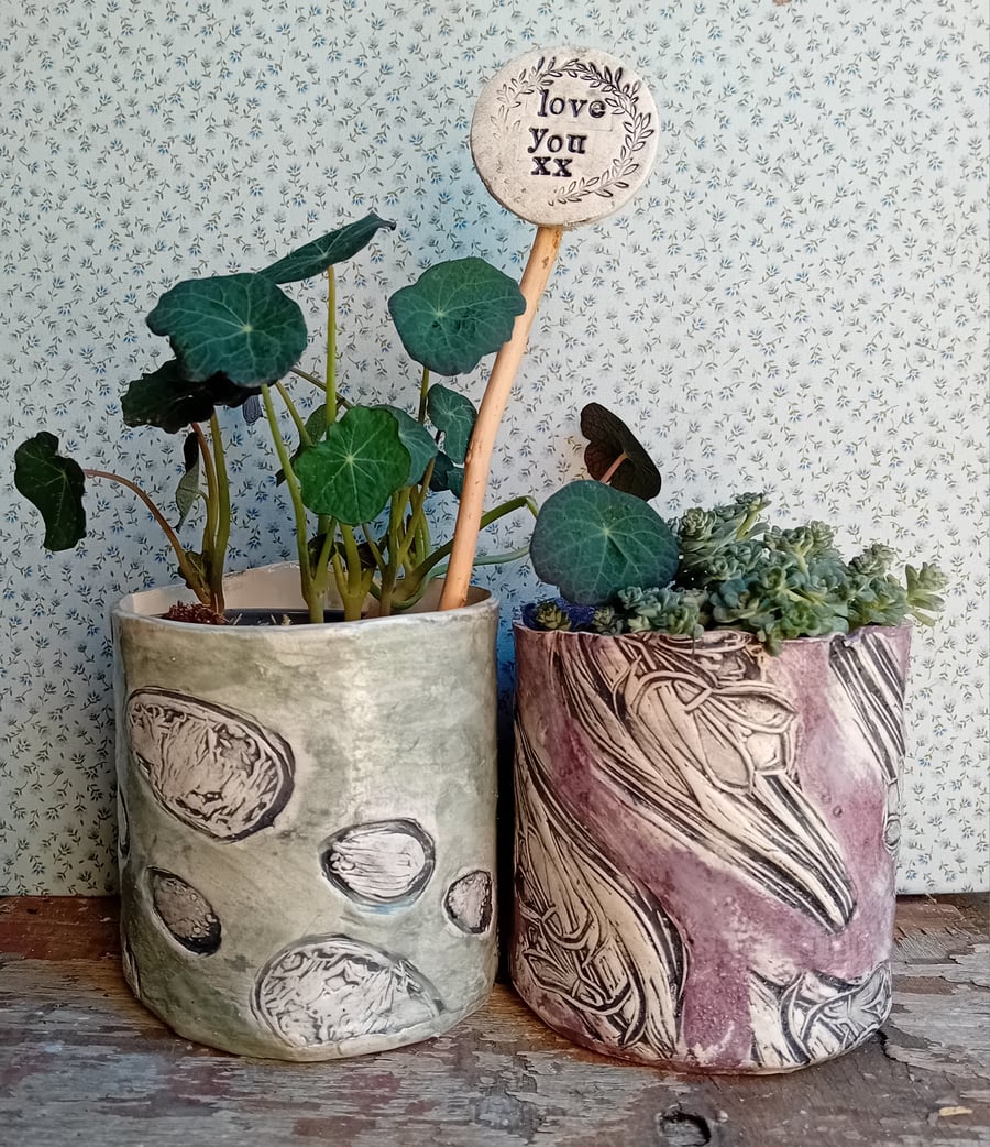 Rustic house plant pot- teal vintage egg & free gift