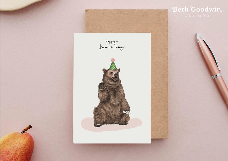 Happy Bearthday Card - Bear Birthday Cards, Birthday Cards, Grizzly Bear Card