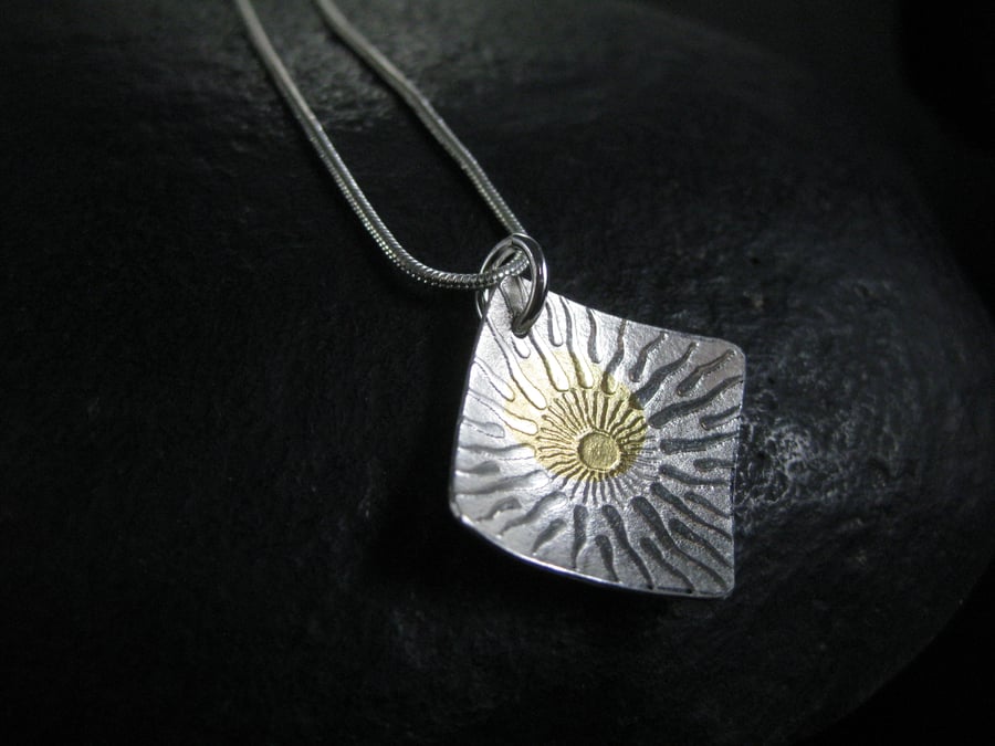 Sterling silver keum boo sun pendant