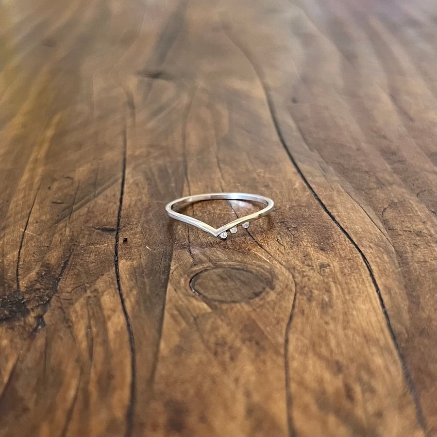 Wishbone Trilogy Ring Size - O.5 (UK) - Handmade, Sterling Silver, CZ