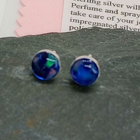Opal stud earrings sterling silver ethiopian opal set in uv resin
