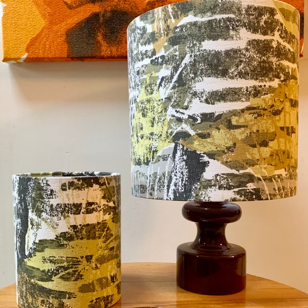 Abstract David Whitehead Mid Century Grey Yellow 50s  Vintage Fabric lampshade 