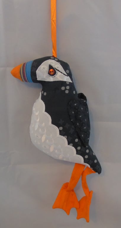 Upcycled Puffin Wall Hanging – with Personalised Tag Option