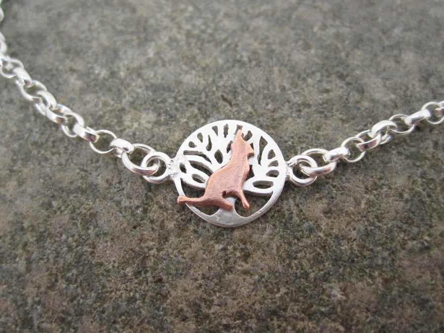 A Teeny Tiny Cat Bracelet Copper & Silver Necklace, Gift, 