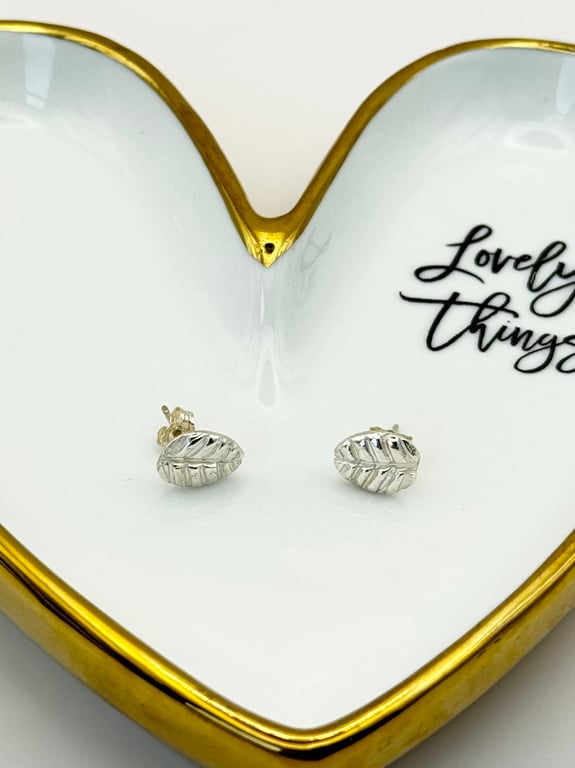 Fine Silver Leaf Stud Earrings