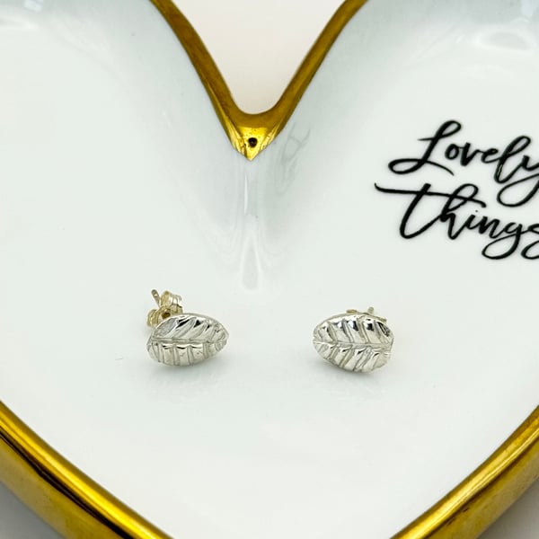 Fine Silver Leaf Stud Earrings