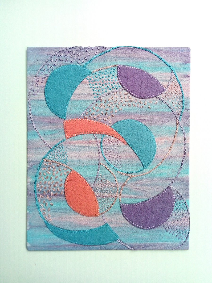 Abstract Circles Embroidered Felt Textile Art