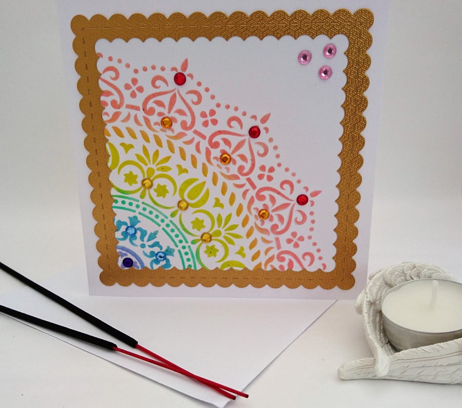 Mandala All Occasion Meditation Rainbow Chakra Card FREE P&P U.K.