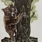 Little Bear  - mini woodcut