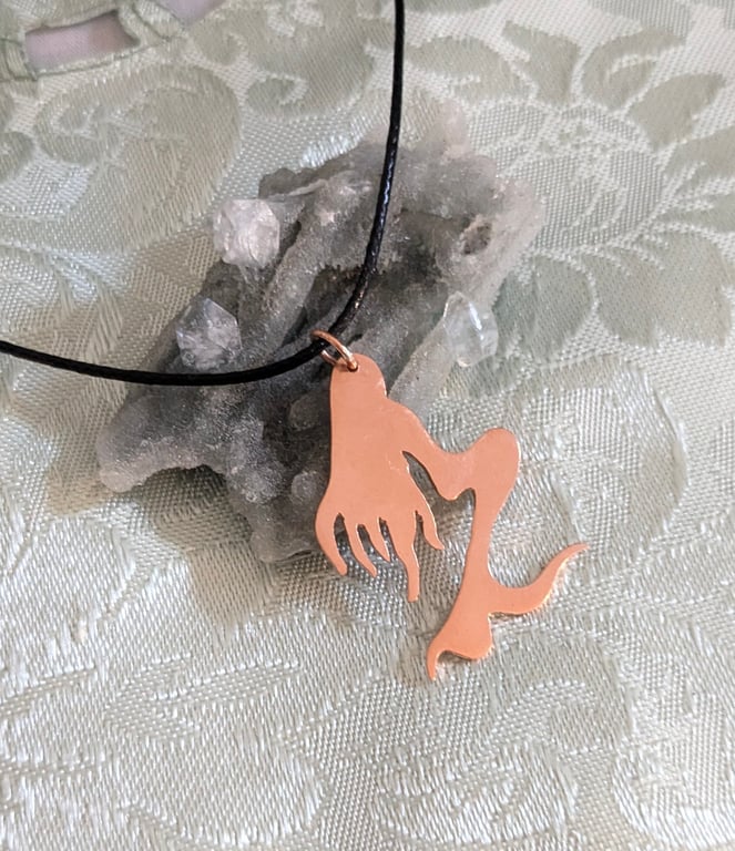 Small Copper Mermaid Pendant on a Black or Turquoise Waxed Cotton Cord