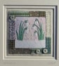 Framed snowdrop applique with vintage fabrics & very old mother of pearl buttons - Image 1
