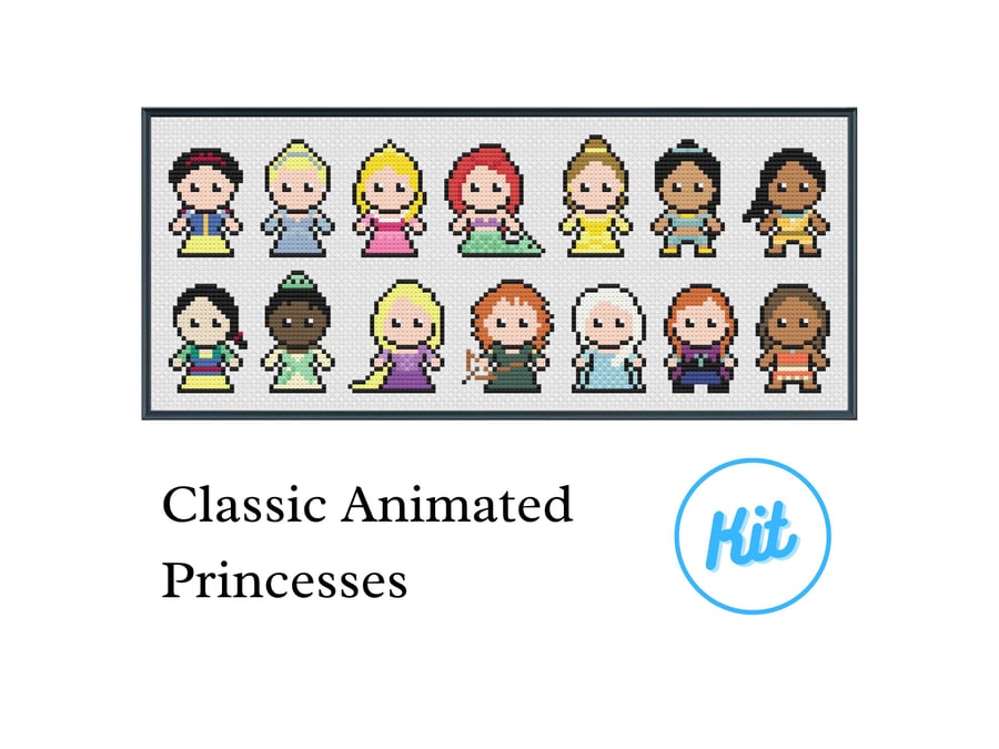 Easy Cross Stitch Kit: Classic Animated Princesses - For Beginners