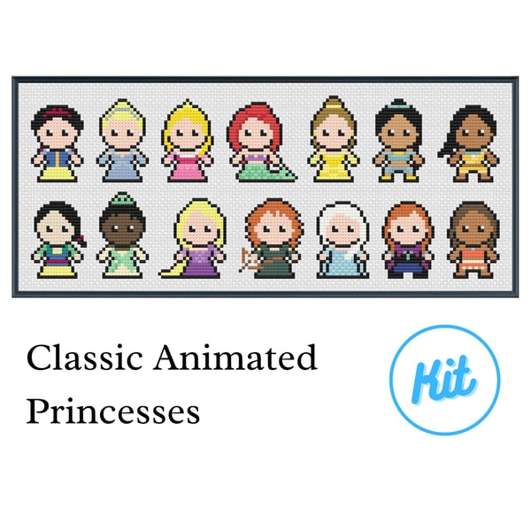 Easy Cross Stitch Kit: Classic Animated Princesses - For Beginners