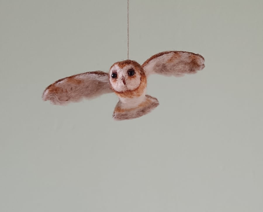 Owls in flight, Tawny owl style, individually needle felted sculptures